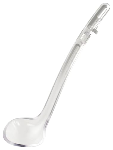 Winco 3/4 oz Red Plastic Ladle with Dual Pour Spouts & Notch Handle - Commercial Kitchen Tool