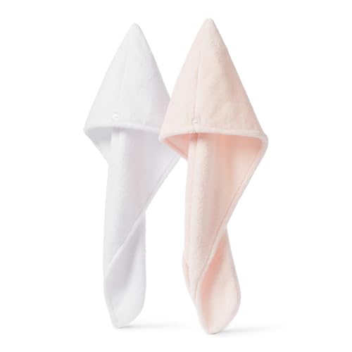 Quick Dry Microfiber Hair Towel Wrap 2-Pack - White/Pink