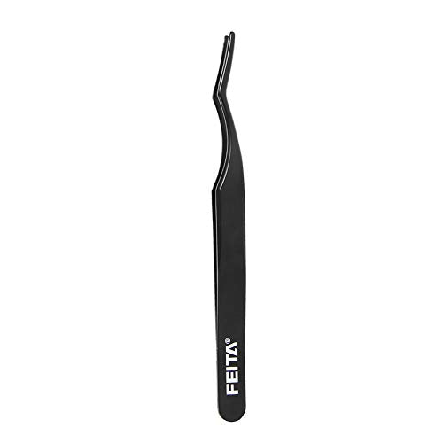 FEITA Curved Eyelash Applicator Tool - Stainless Steel Black Tweezer