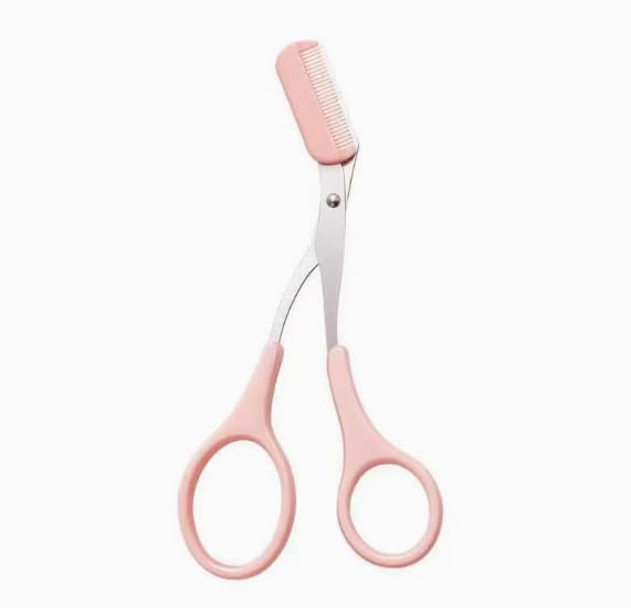 Eyebrow Trimmer Scissors with Comb Stainless Steel Pink