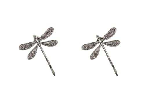 Dragonfly Hair Clip Antique Silver French Barrette 2-Piece Set