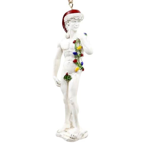 Michelangelo's David Christmas Ornament - Festive Holiday Decor with Lights & Holly Leaf - 4.5 Inches - Classic David V3.0
