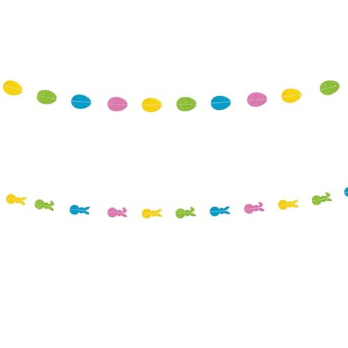 Easter Bunny and Egg Garland Decorations - 4.9FT Glitter Party Banner 2-Pack