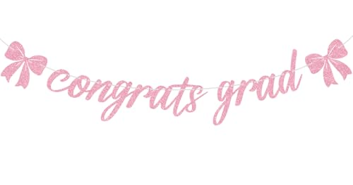 Pink Glitter Congrats Grad Banner for 2026 Graduation Parties