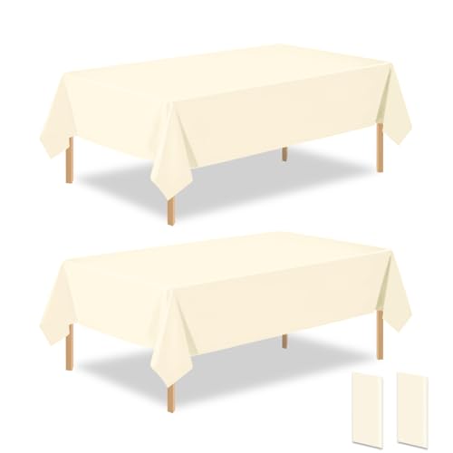 54 x 108 Inch Ivory Disposable Plastic Tablecloths - 2 Pack