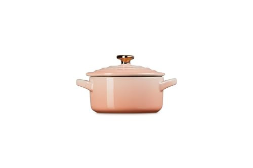 Le Creuset Stoneware Mini Round Cocotte, 8oz., Peche with Gold Heart Knob