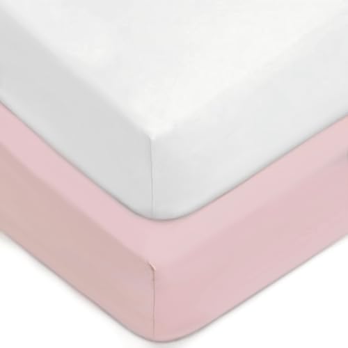 American Baby Company Fitted Crib Sheets, 2 Pack, White & Pink, 28"x52"