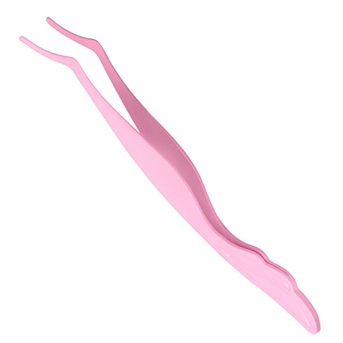Miuffue Stainless Steel Lash Applicator Tool - Pink Curved Eyelash Tweezers for Cluster and Strip Lashes