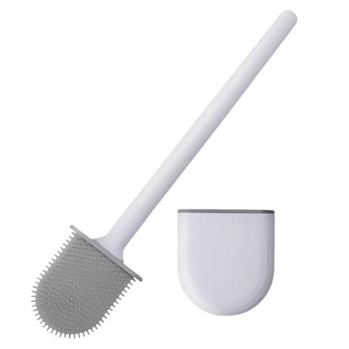 Silicone Toilet Brush and Holder Set - Wall Mounted Bathroom Cleaner