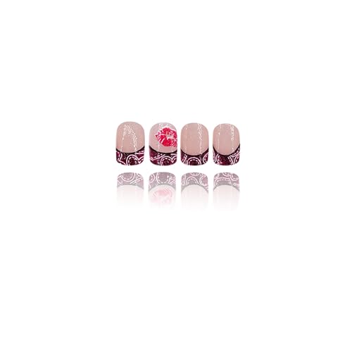Valentine Short Square Press on Nails Heart Glossy Acrylic False Nails 24 Pcs