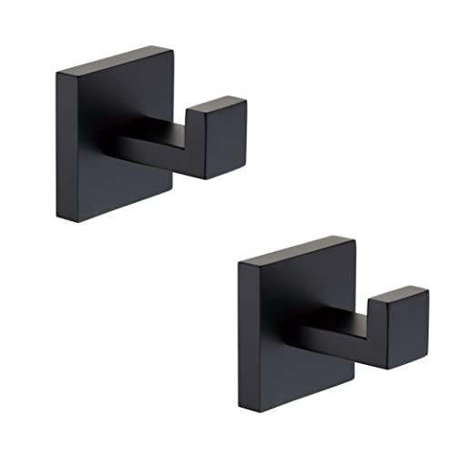 Matte Black Bathroom Towel Hooks - 2 Pack Stainless Steel Robe Hooks