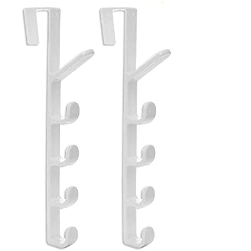 Sadiyamo 5-Layer Over-the-Door Hook Organizer Rack, White - 2 Pack