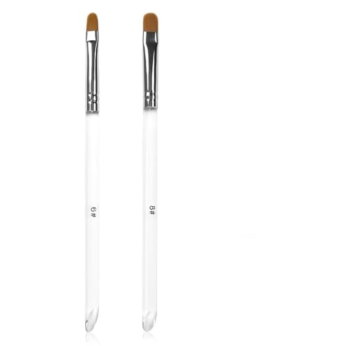 Siyuwuro 2Pcs Oval UV Gel Nail Brush Set #6 and #8 Crystal Clear Handle