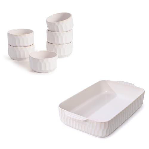 Large Ceramic Casserole Dish Set of 6 with Ramekins for Oven Cooking