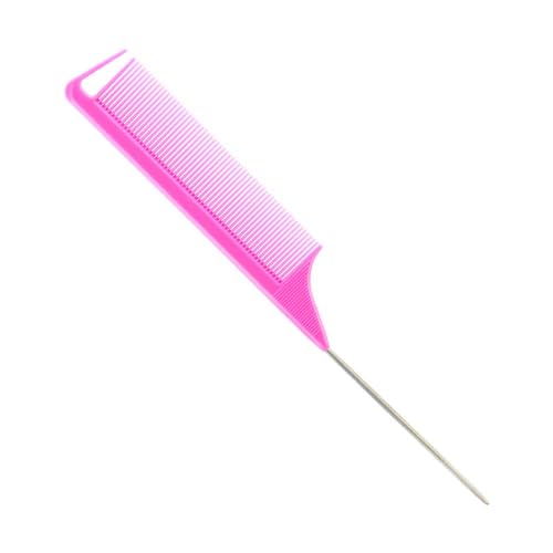 Pink Carbon Fiber Metal-Pin Rat Tail Comb for Hair Styling and Parting