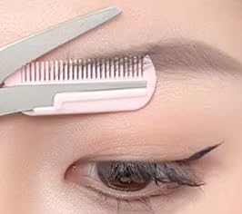 Eyebrow Trimmer Scissors with Comb Stainless Steel Pink