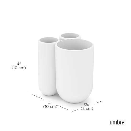 Umbra Touch Toothbrush Holder - 3-Compartment White Bathroom Organizer, 3.5 x 3 x 4 inches