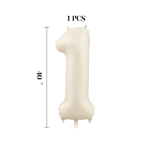Fezava 40 Inch Cream Number 1 Balloon for 1st Birthday Party Decorations
