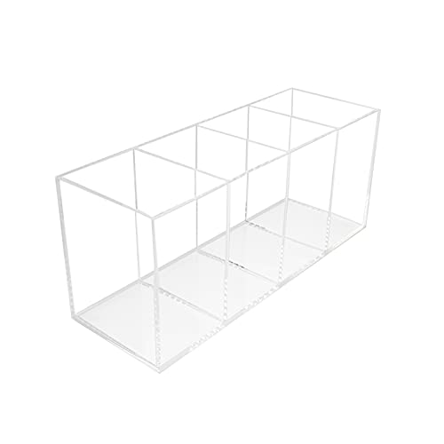 Clear Acrylic Pen Holder with 4 Compartments - Makeup Brush Organizer