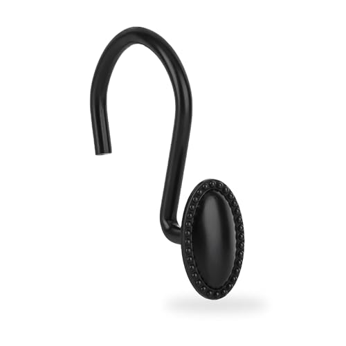 Black Shower Curtain Hooks - 12Pcs Heavy Duty Rustproof Zinc