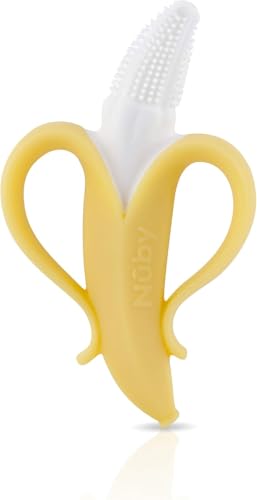 Nuby NanaNubs Gum Massager Baby Teething Toy - Soft Silicone Banana, Yellow, 3 Months+