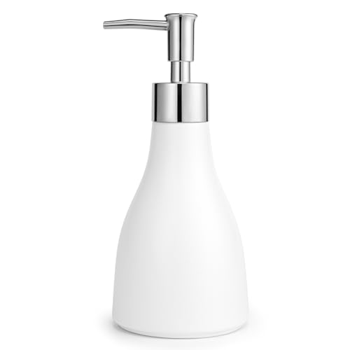 UHEY HOME Ceramic Hand Soap Dispenser - 8.5oz Refillable Bottle, Silver