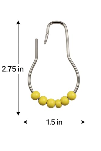 Rustproof Chrome Shower Curtain Hooks - Set of 12 with Yellow Roller Beads