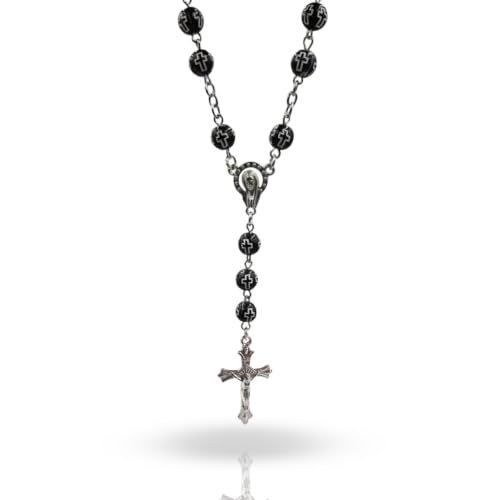 Personalized Cross Car Pendant - Elegant Rosary Rearview Mirror Decoration