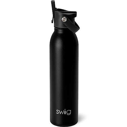 Swig Life 20oz Insulated Water Bottle, Travel Water Bottle with Straw and Lid, Cup Holder Friendly, Stainless Steel (Matte Black)