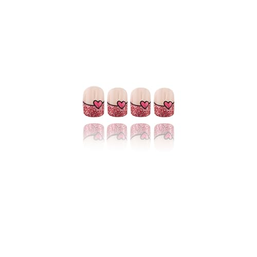 Valentine Press on Nails Short Square False Nails with Red Heart Design