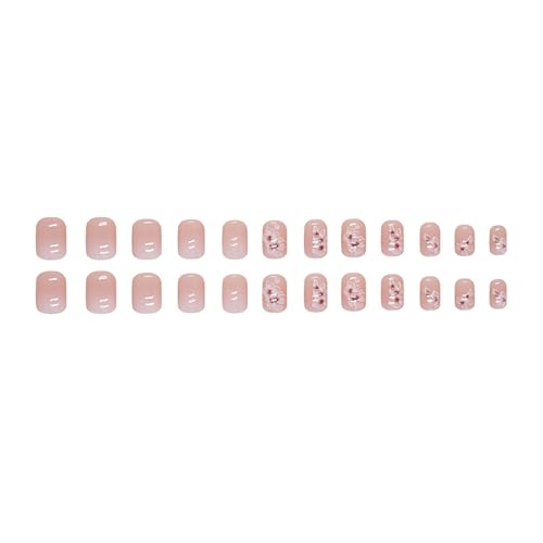 LYLYNB Ombre French Press on Nails Cute Flower Design Short Square Fake Nails