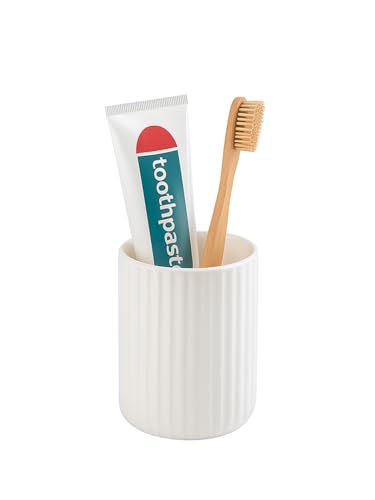 White Ceramic Toothbrush Holder - 13.5oz Tumbler for Brushes