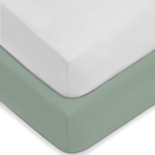 2 Pack Fitted Crib Sheets 28x52 Inches Microfiber White/Green - American Baby Company