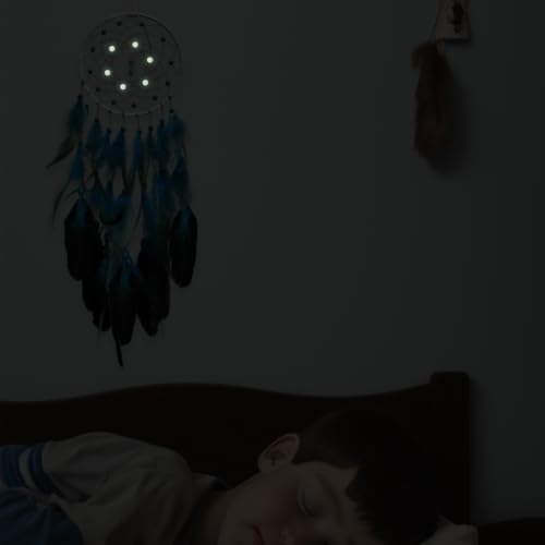 Blue Glow in the Dark Dream Catcher with Turquoise Gem - Handmade Wall Decor for Kids
