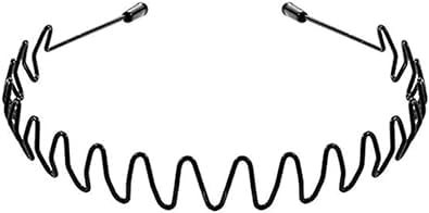 BWESOO Black Metal Wavy Headband for Men Elastic Non-Slip Hair Band