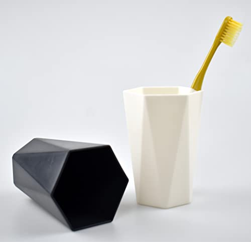 RabyLeo Geometric Plastic Bathroom Tumbler Set, 280ml - Black & Off White