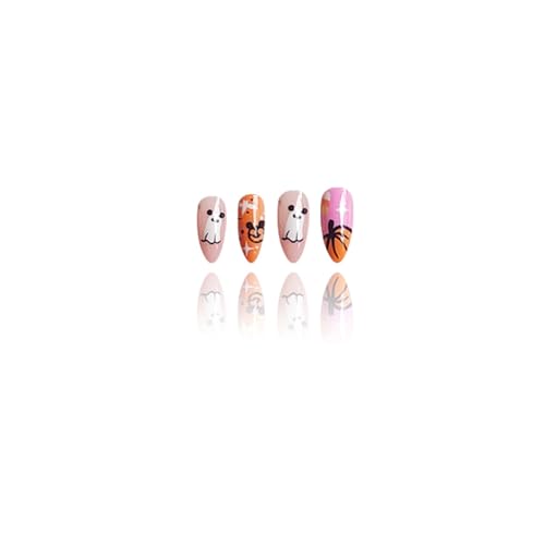 Mdscve Halloween Press On Nails Almond Fake Nails Pink Tip 24 Pcs