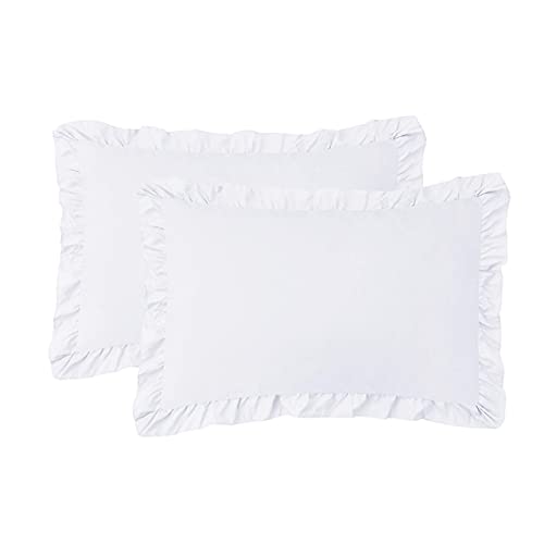 MoonxHome Ruffled Pillow Shams, Standard Size (20x26 inches) - White, Pack of 2