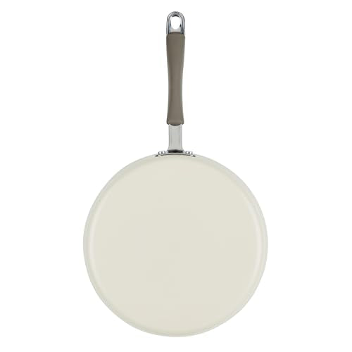 Rachael Ray Cucina Ceramic Nonstick Saute Pan with Lid, 3 Quart Non Stick Sauteuse Pan, Dishwasher Safe - Almond