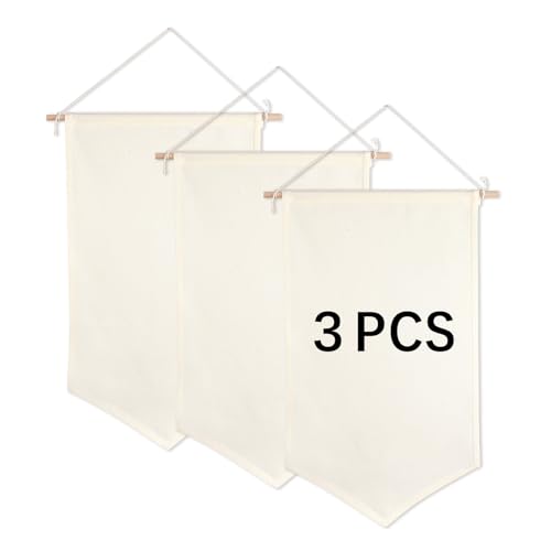 3 PCS Beige Canvas Banners Jewelry Organizer - Wall Hanging Brooch Display (30x53cm)