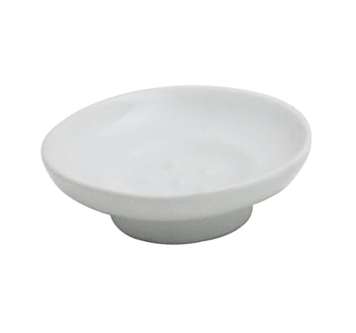 Round Ceramic Soap Dish - Bathroom Replacement Holder for Soap & Sponge