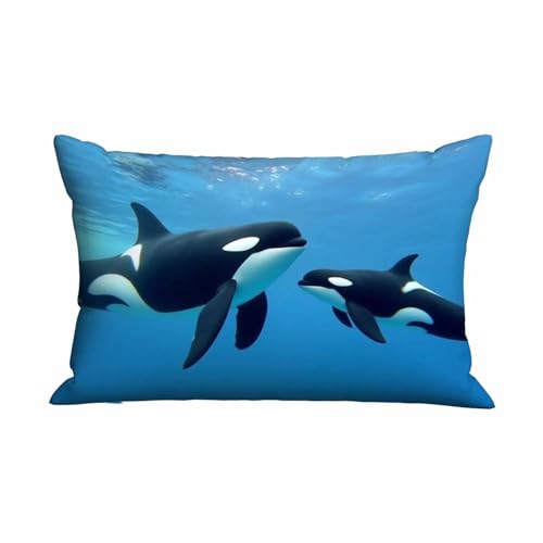 Mugod Blue Ocean Whale Throw Pillow Cover 20x30 Inches