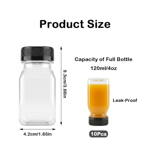 10 Pack 4oz Plastic Juice Bottles with Black Caps - YUYUDEHM
