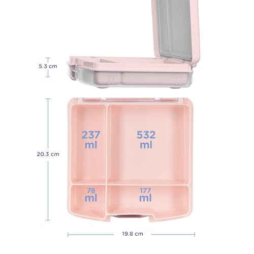 Ubbi Bento Lunch Box for Kids with 4 Compartments, BPA-Free, Leakproof, Dishwasher Safe, Food-Safe Material, Portion-Controlled Lunch Container, Back to School, Blush Pink