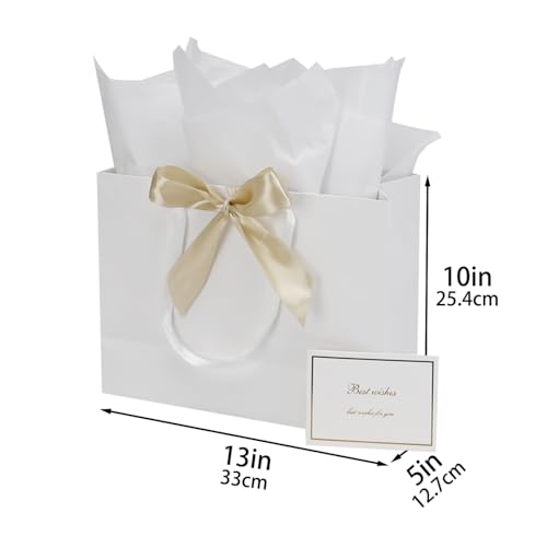 Papertide Large Gift Bag Set with Tissue Paper & Ribbon - 13x5x10 Inch