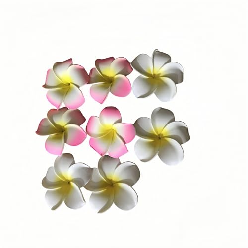 8 Pcs Hawaiian Plumeria Foam Hair Clips 7cm White and Pink Flower Beach Accessories