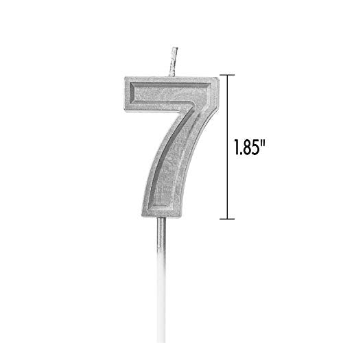 Silver Glitter Number 7 Birthday Candle - Premium Quality Cake Topper