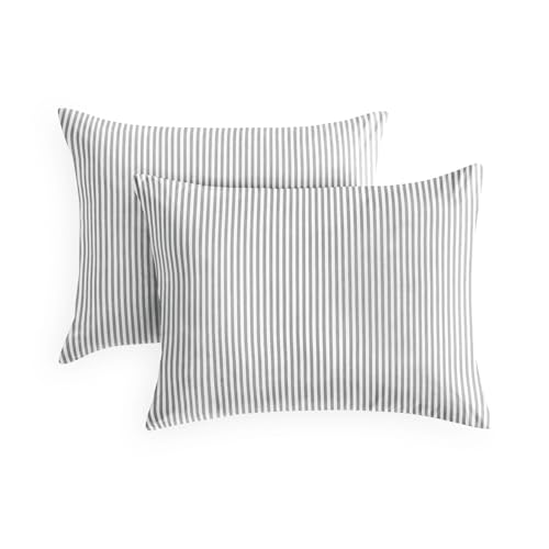 Wake In Cloud Striped Pillow Cases Set of 2 - Gray White, 20x26 Inches