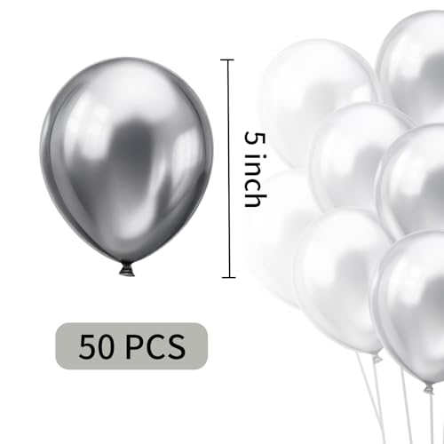 50pcs Silver 5-Inch Metallic Latex Balloons for Parties