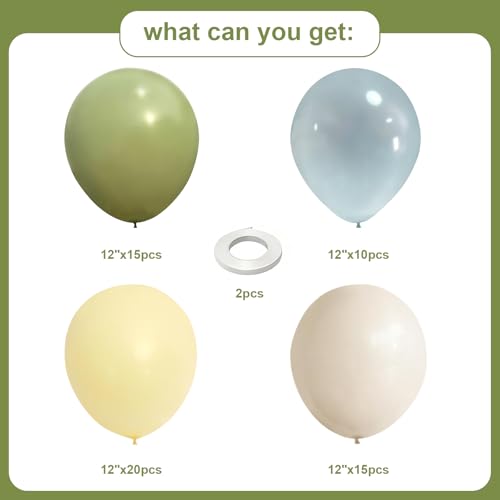 Sage Green & Dusty Blue Balloons Set - 60 Pcs for Parties